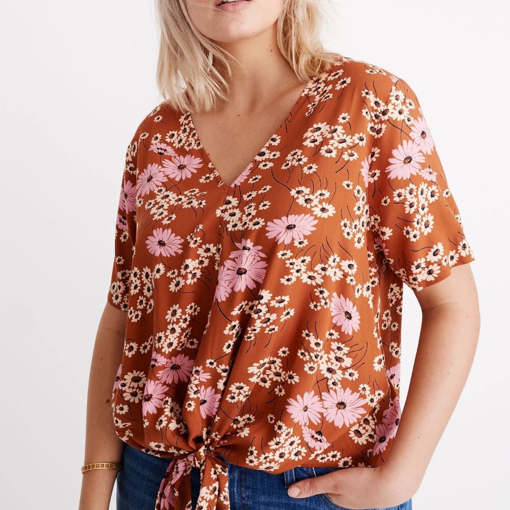 Madewell Novel Tie-Front Top in Hillside Daisies Burnt Clay Size Small S